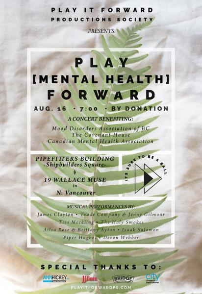 Tomorrow be sure to check out Play [Mental Health] Forward a concert in support of mental health charities